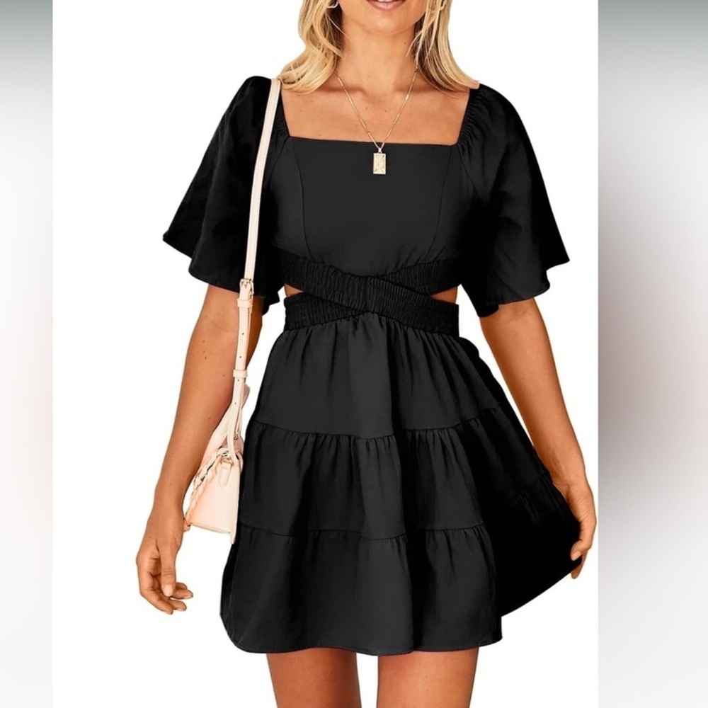 Sky Velvet Square Neck Black Mini Dress NWT